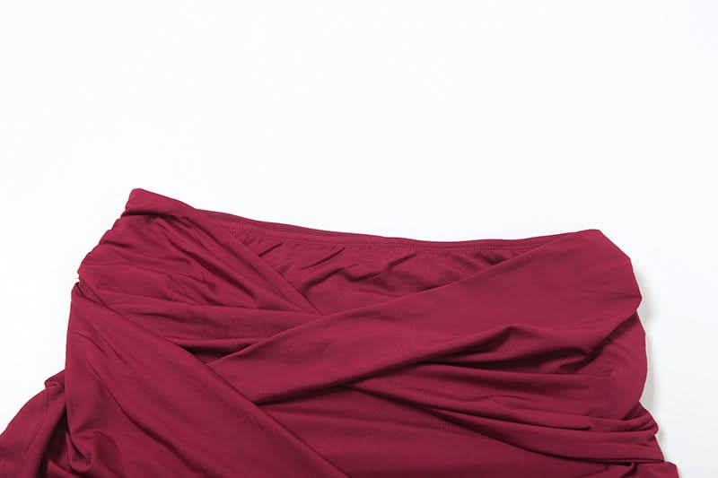 Wine ruched irregular solid mini skirt