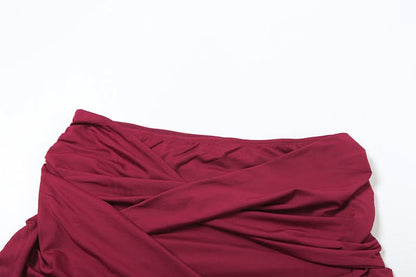 Wine ruched irregular solid mini skirt