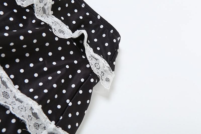 Polka dot lace hem contrast A line mini skirt