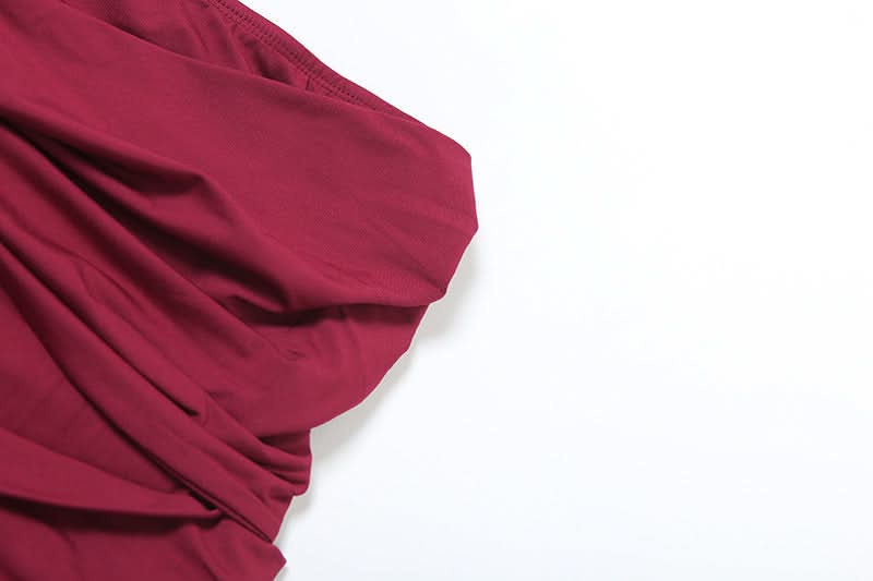 Wine ruched irregular solid mini skirt