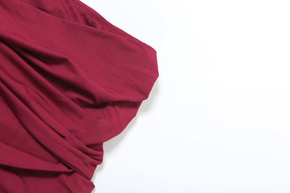 Wine ruched irregular solid mini skirt