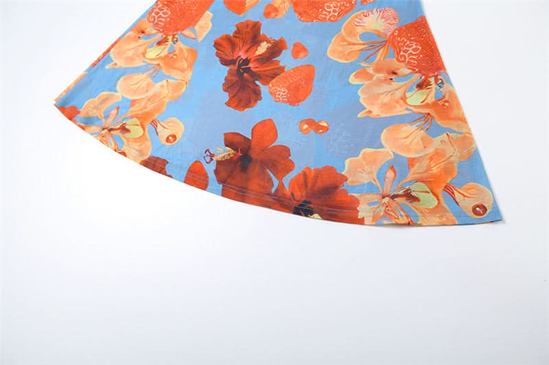 Mesh flower print ruched contrast maxi dress