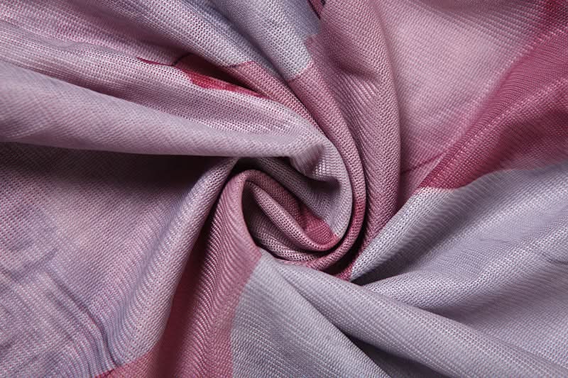 Ruched print contrast mesh slit maxi skirt