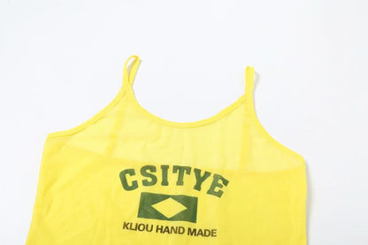 Sheer mesh letter pattern u neck cami maxi dress