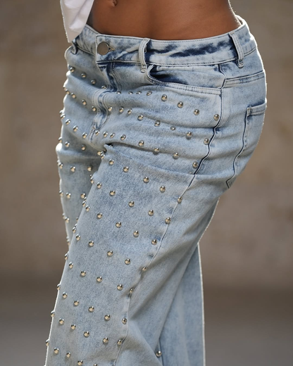 Embellished Wide-Leg Loose-Fitting Jeans (Pre-sale)