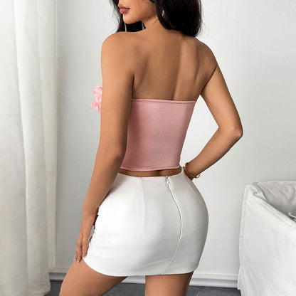 Sweetheart neck butterfly applique corset tube top