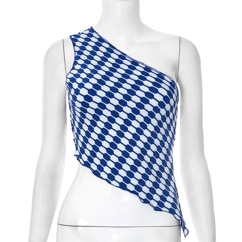 Irregular one shoulder print contrast crop top