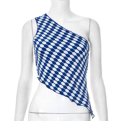 Irregular one shoulder print contrast crop top