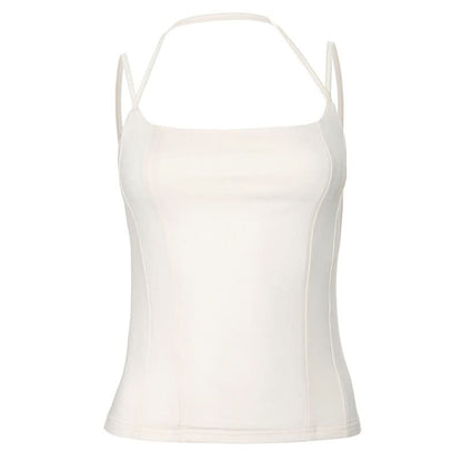 Square neck halter backless solid cami top