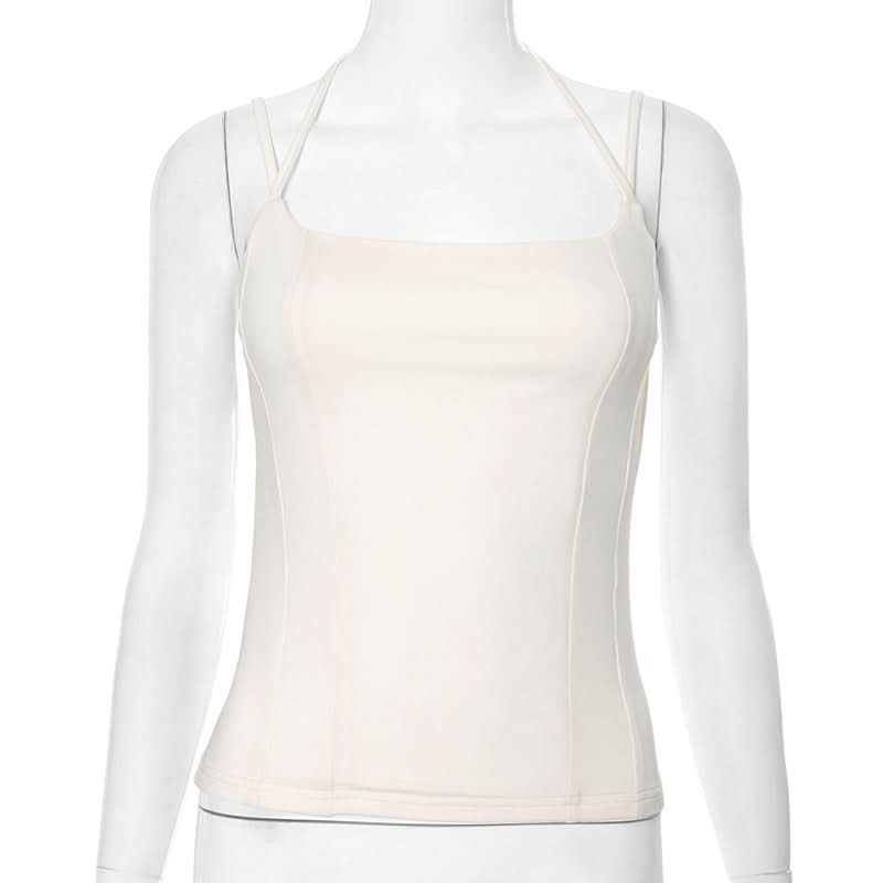 Square neck halter backless solid cami top