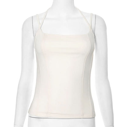 Square neck halter backless solid cami top