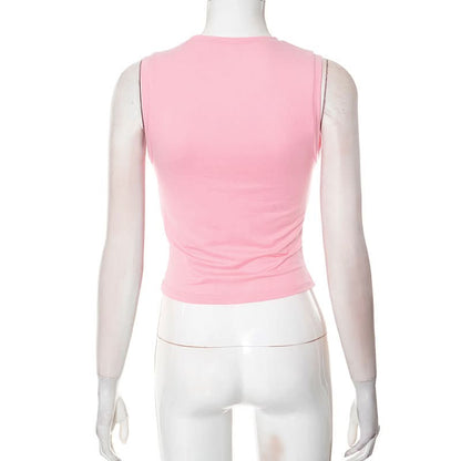 Crewneck ruched heart hollow out irregular cut out top