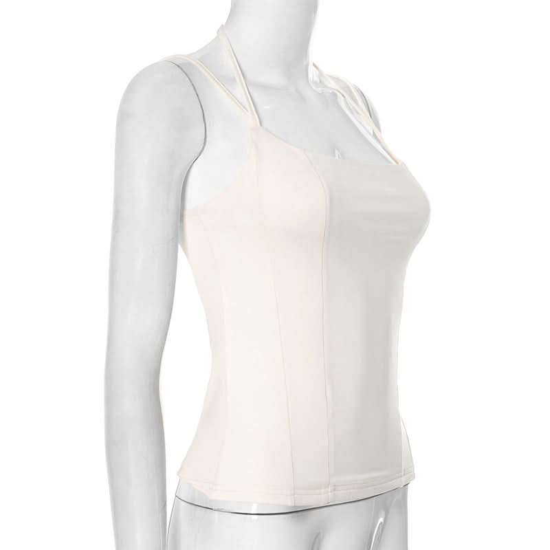 Square neck halter backless solid cami top
