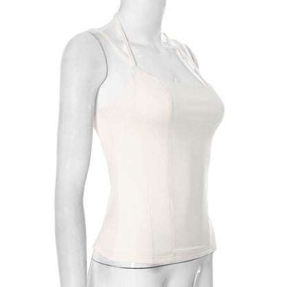 Square neck halter backless solid cami top