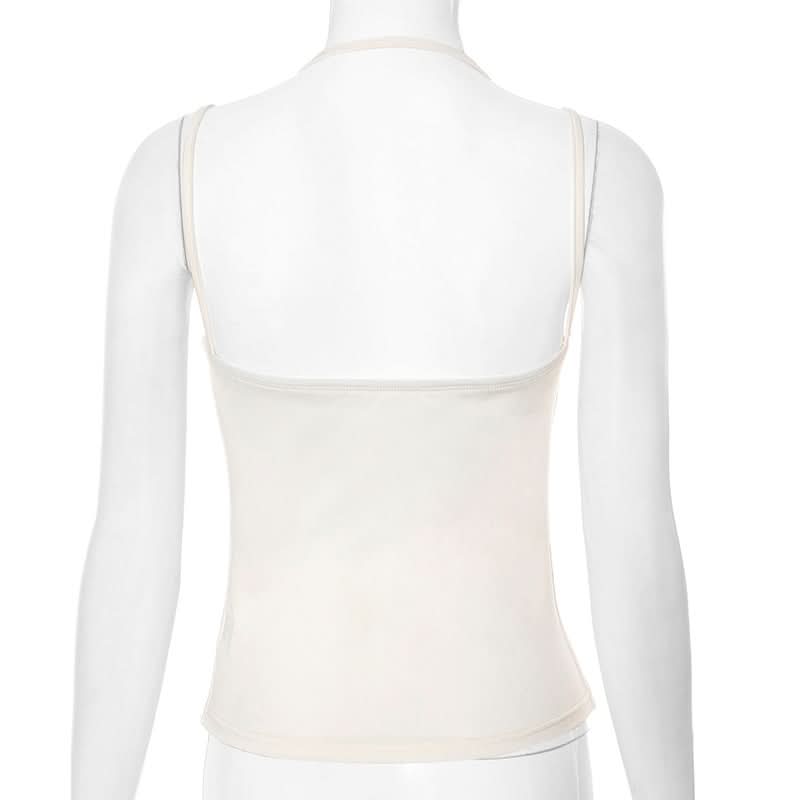 Square neck halter backless solid cami top