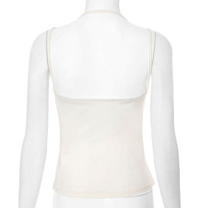 Square neck halter backless solid cami top