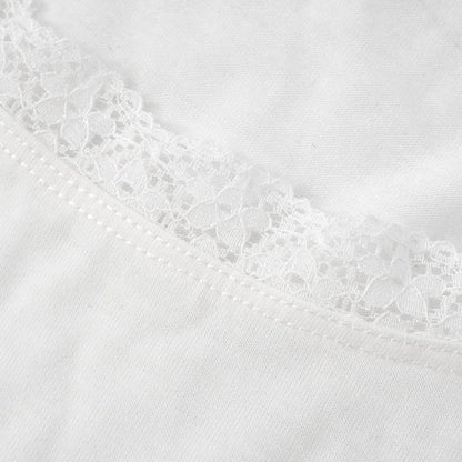 Lace hem short sleeve u neck solid top