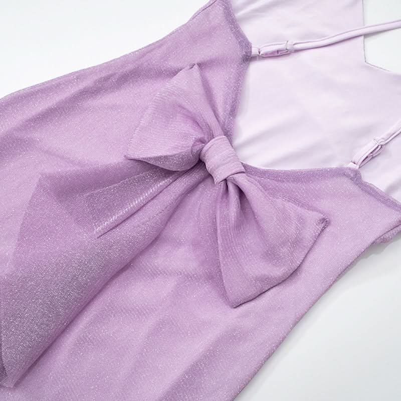 V neck cross back bowknot cami maxi dress