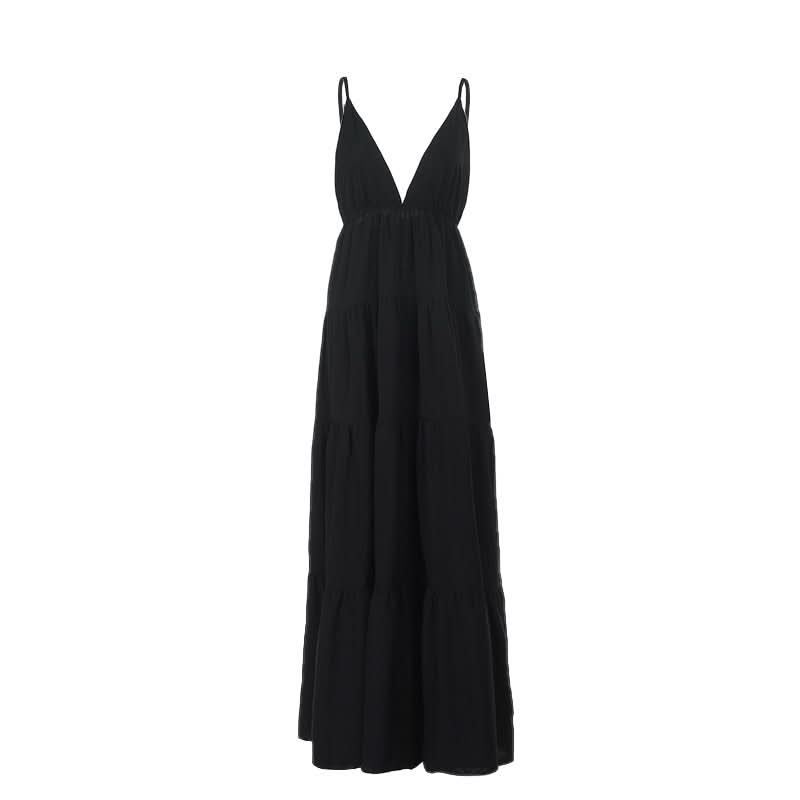 Ruched deep v neck backless cami maxi dress