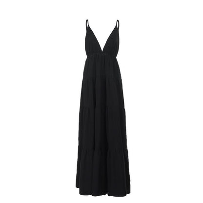 Ruched deep v neck backless cami maxi dress
