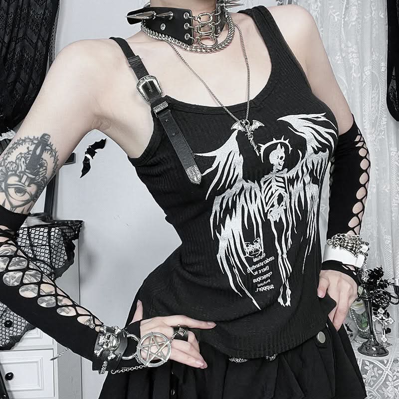 Buckle u neck skull pattern irregular top