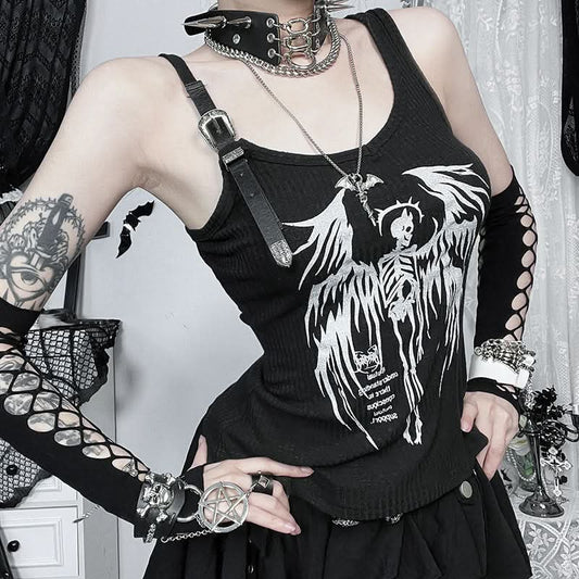 Buckle u neck skull pattern irregular top