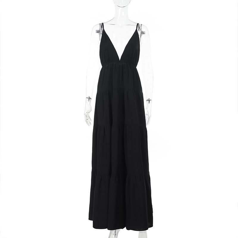 Ruched deep v neck backless cami maxi dress