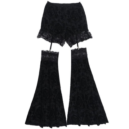 Black lace hem print medium rise pant