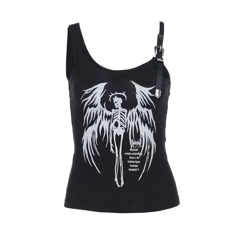 Buckle u neck skull pattern irregular top