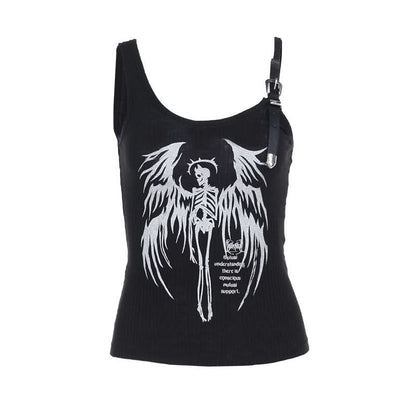 Buckle u neck skull pattern irregular top