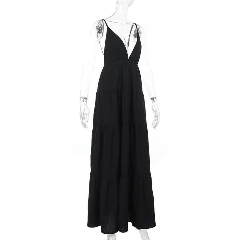 Ruched deep v neck backless cami maxi dress