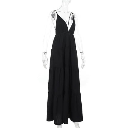 Ruched deep v neck backless cami maxi dress
