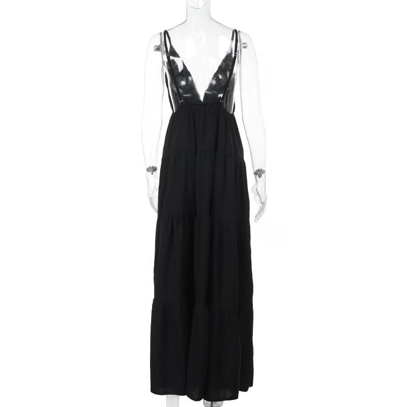 Ruched deep v neck backless cami maxi dress