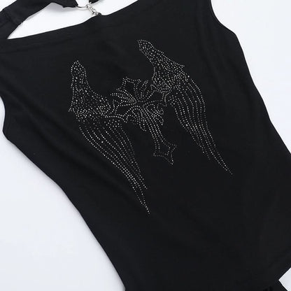 Cowl neck beaded cross pattern backless top