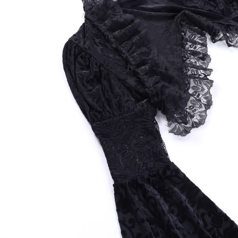 Long flared sleeve lace hem irregular shrug top