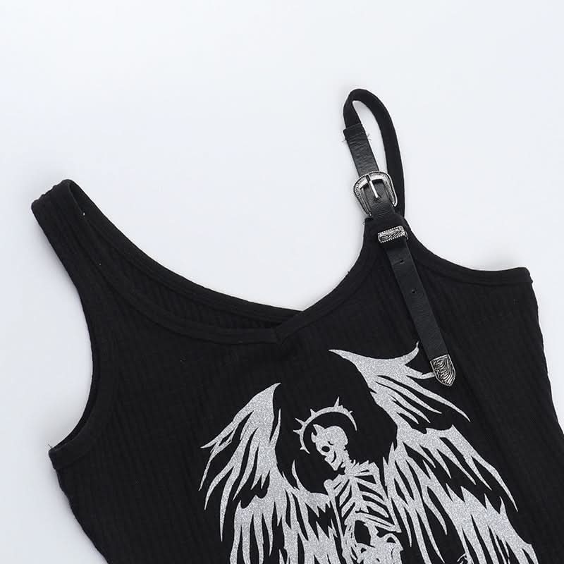 Buckle u neck skull pattern irregular top