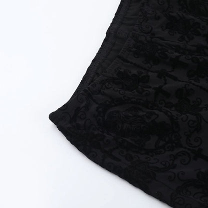 Black lace hem print medium rise pant