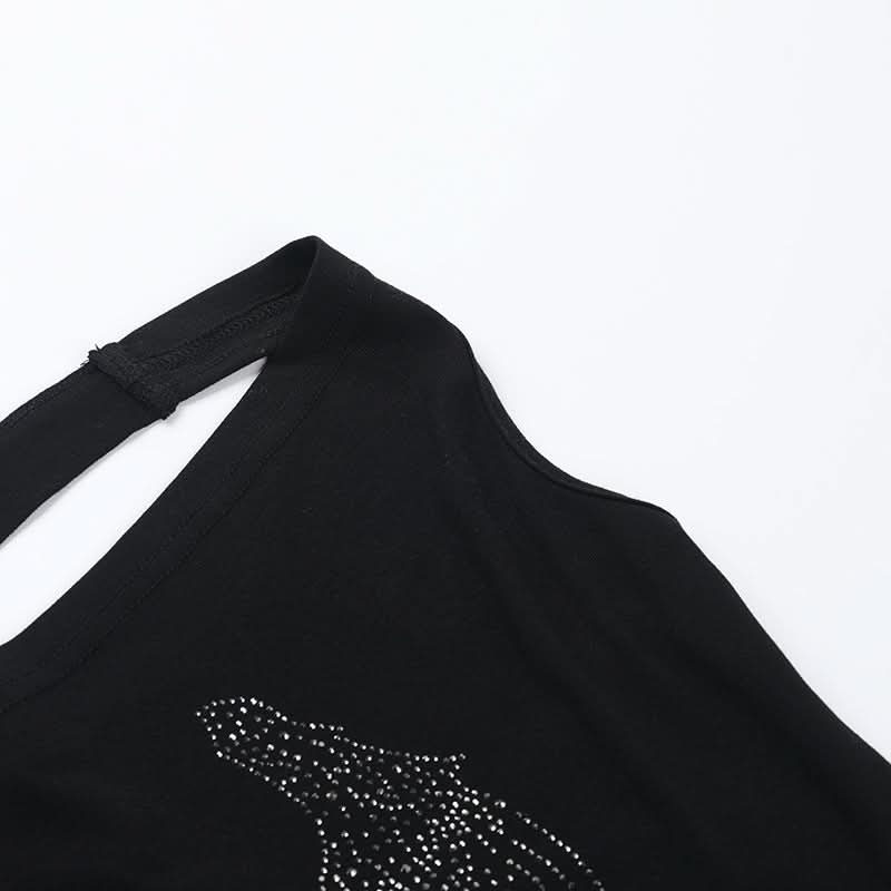 Cowl neck beaded cross pattern backless top