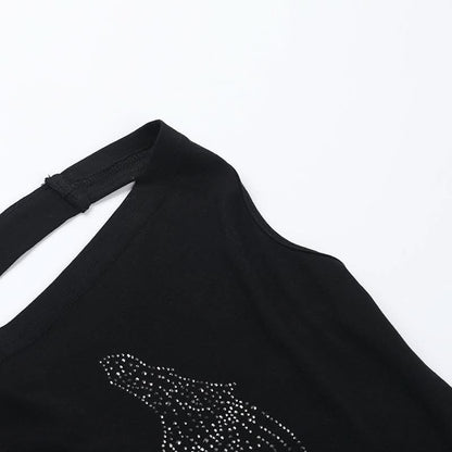 Cowl neck beaded cross pattern backless top