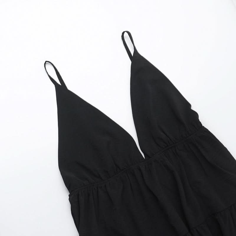 Ruched deep v neck backless cami maxi dress