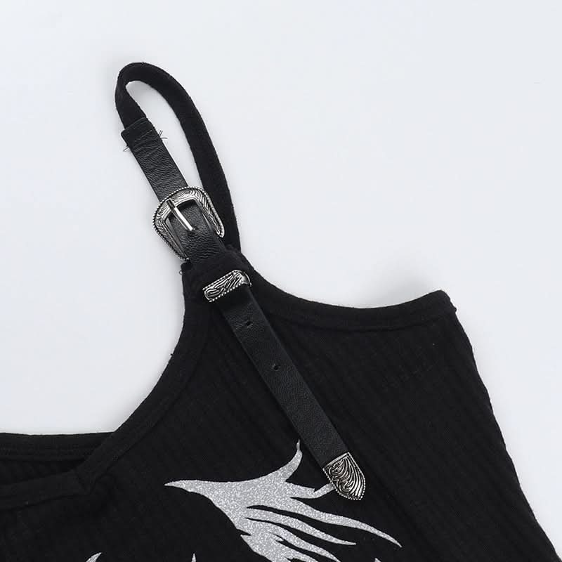 Buckle u neck skull pattern irregular top