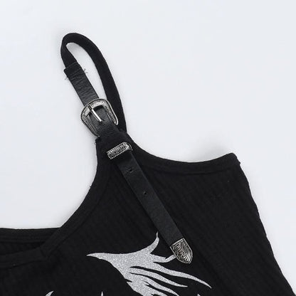 Buckle u neck skull pattern irregular top