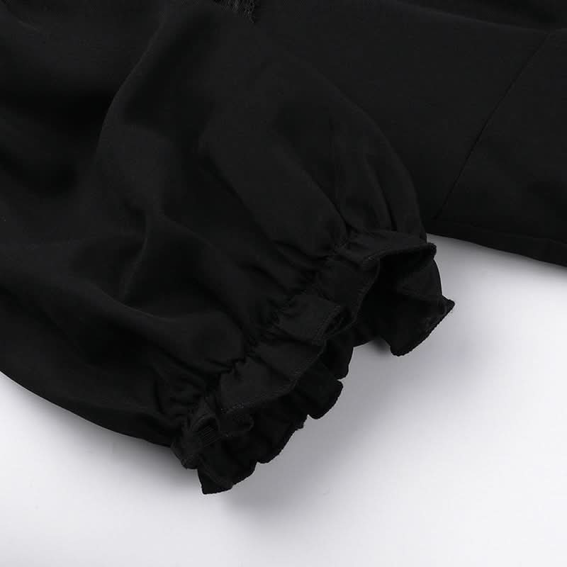 Short sleeve button lace hem pleated top
