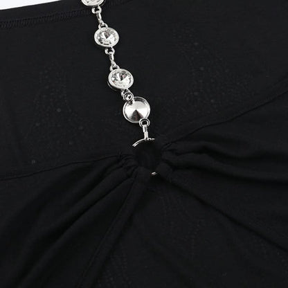 Cowl neck beaded cross pattern backless top