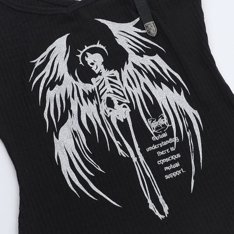 Buckle u neck skull pattern irregular top