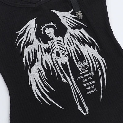 Buckle u neck skull pattern irregular top