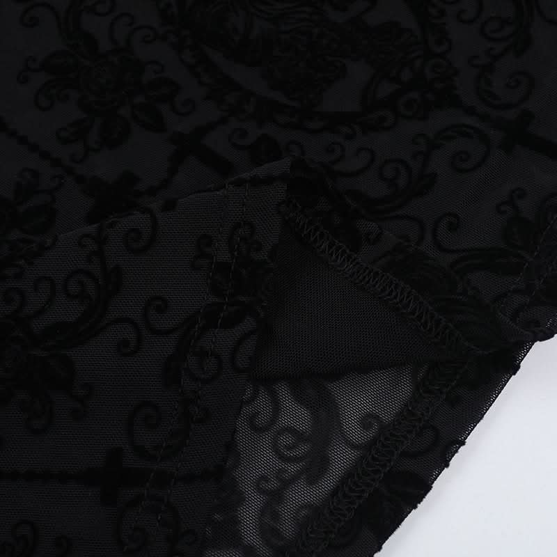 Black lace hem print medium rise pant