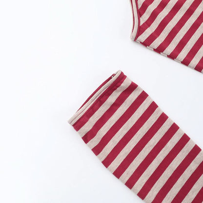 Striped print crewneck gloves mini dress