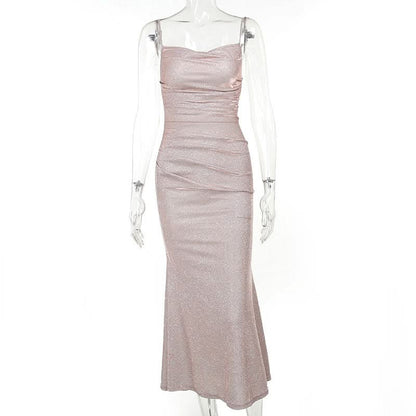 Ruched square neck backless cami midi dress