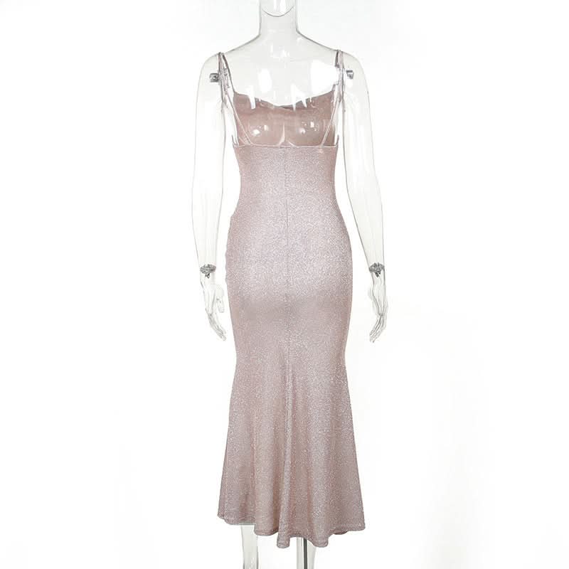 Ruched square neck backless cami midi dress